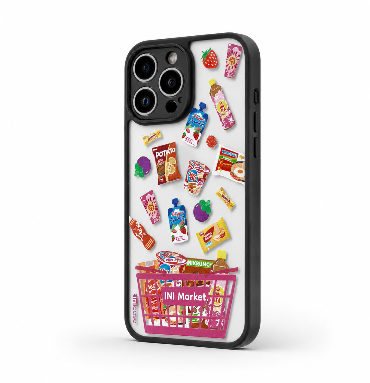 INIMarket PC Keras Casing Transparan Belakang + Bingkai Hitam - Pink Mart