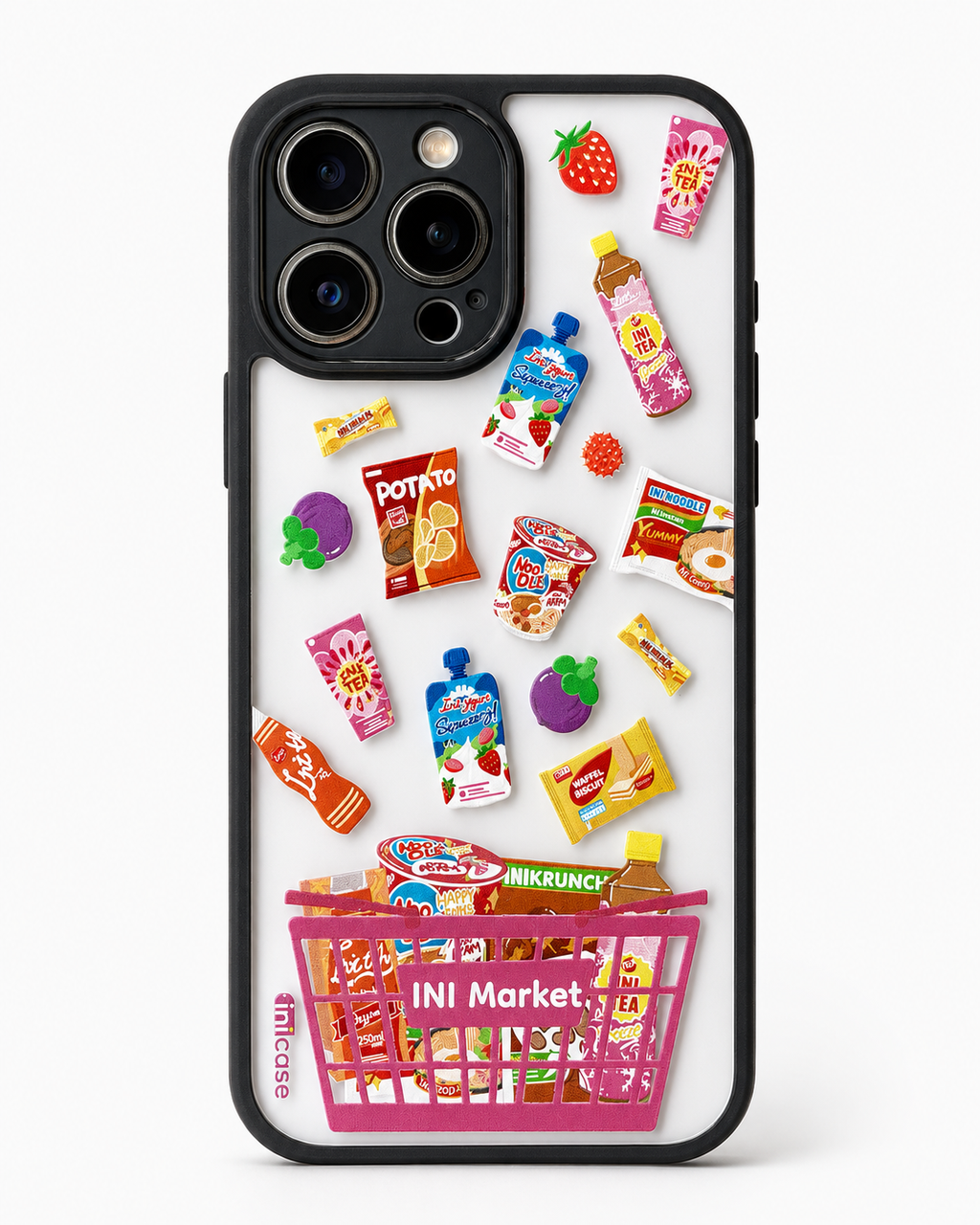 INIMarket PC Keras Casing Transparan Belakang + Bingkai Hitam - Pink Mart
